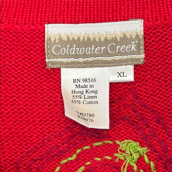 Coldwater Creek Colorful Embroidered Geometric Pattern Red Cardigan - Picture 2 of 6